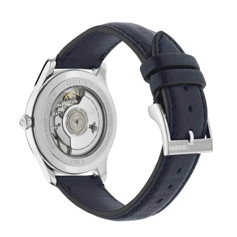 $3950 Gucci G-Timeless 40mm Charm Dial Automatic Watch, Deep Navy Blue